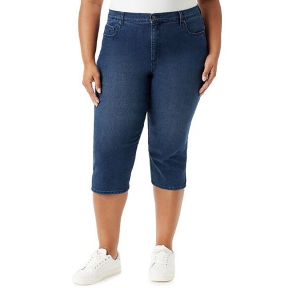 Gloria Vanderbilt Plus Size Amanda High-Rise Capri Jeans, 22W, Blue - Picture 1 of 1